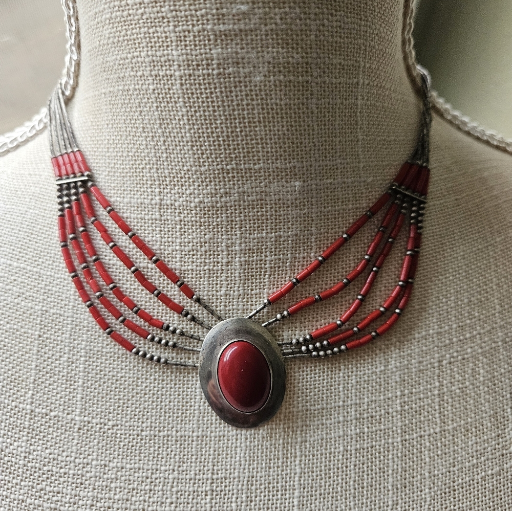 Vintage Southawst Coral Sterling Silver Necklace